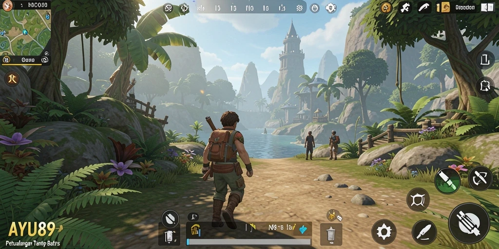 Screenshot gameplay AYU89 menampilkan petualangan mendebarkan di dunia terbuka.
