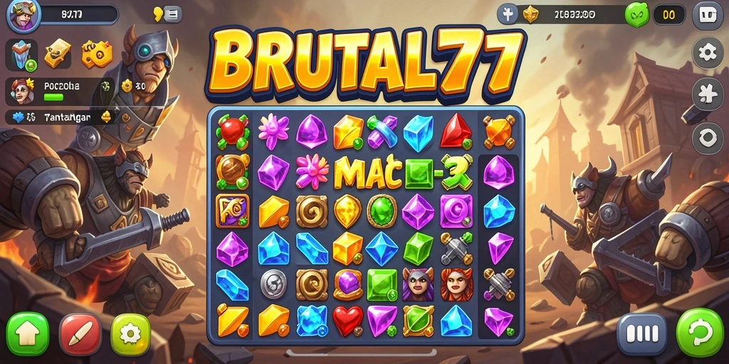 Tampilan gameplay seru di BRUTAL77 dengan tantangan Match-3.