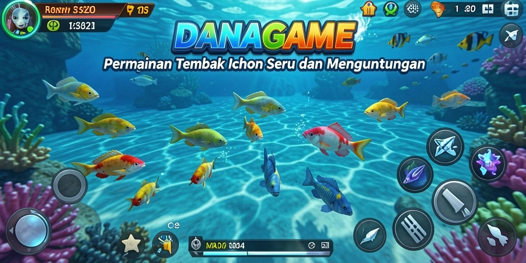 Tampilan gameplay Tembak Ikan yang menarik dan penuh warna.