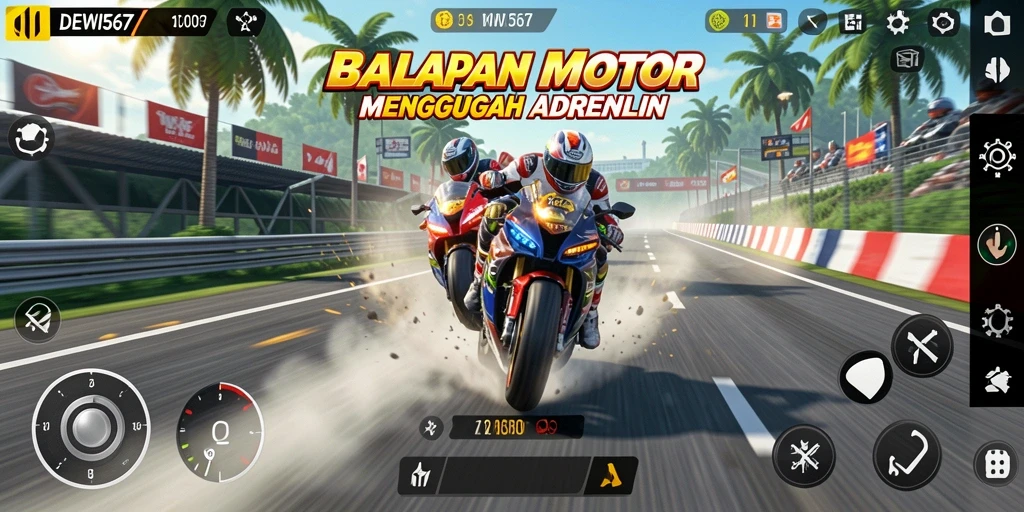 Tampilan gameplay menegangkan dalam balapan motor DEWI567.