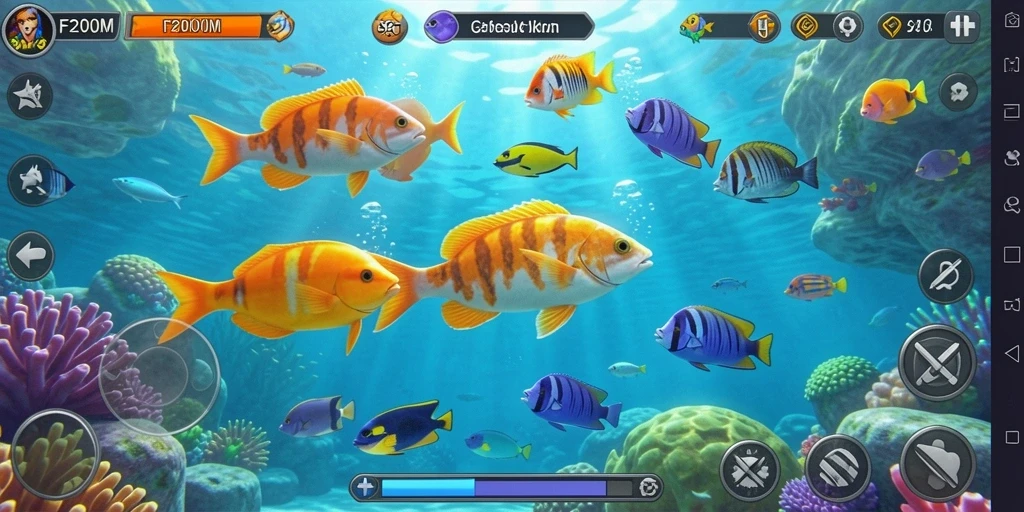 Tampilan gameplay seru Tembak Ikan di F200M.
