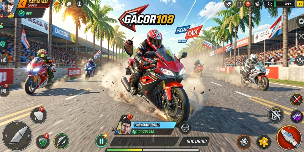 Screenshot GACOR108 menampilkan aksi balapan motor yang mendebarkan.