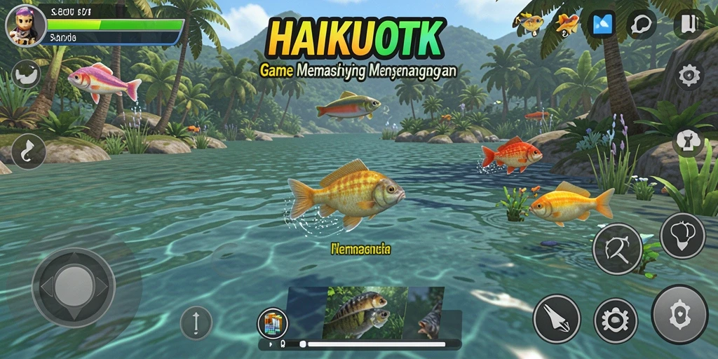 Screenshot gameplay HAIKUOTK menampilkan pengalaman memancing yang seru.