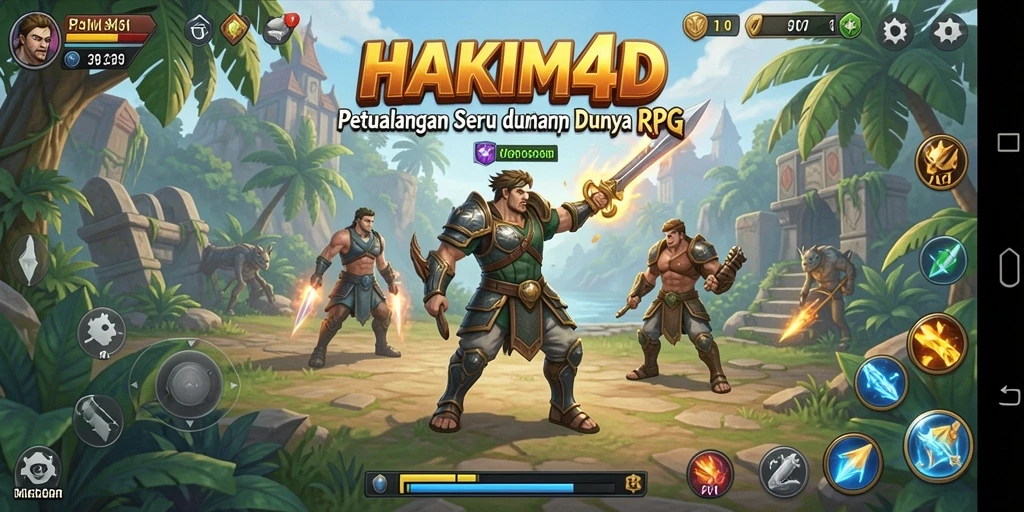 Screenshot utama HAKIM4D menampilkan aksi seru dalam pertarungan RPG.