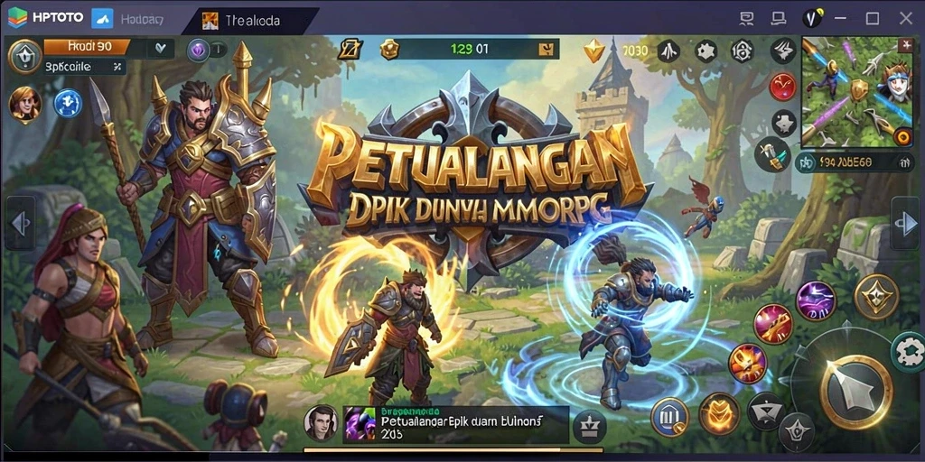 Gameplay HPTOTO menampilkan aksi seru dalam dunia MMORPG yang besar.
