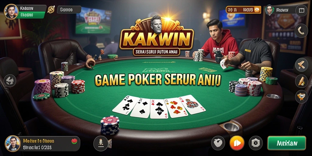 Screenshot utama KAKWIN menampilkan berbagai aksi permainan Poker yang mendebarkan.