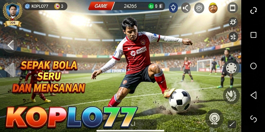 Tampilan gameplay seru dari KOPLO77 dengan aksi pertandingan sepak bola.