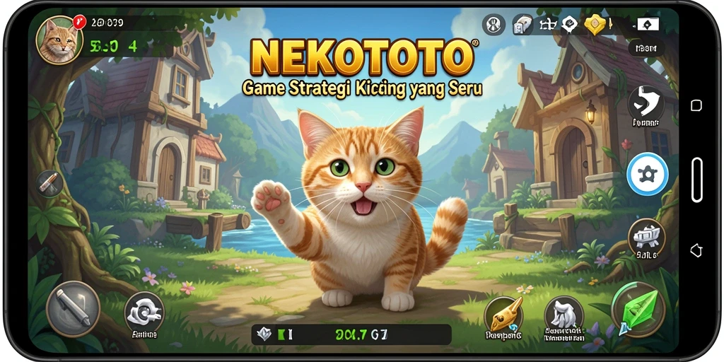 Tampilan gameplay NEKOTOTO yang seru dengan kucing-kucing lucu.