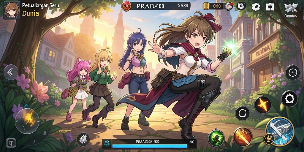 Screenshot gameplay PRADA188 menampilkan aksi karakter anime yang dinamis.