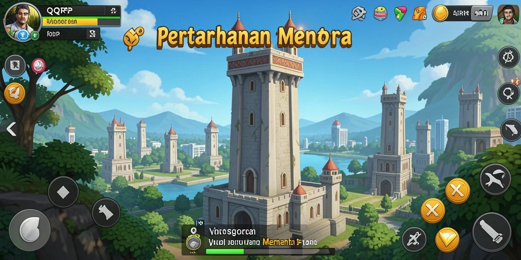Tampilan gameplay QQRP yang menarik dalam permainan Tower Defense.