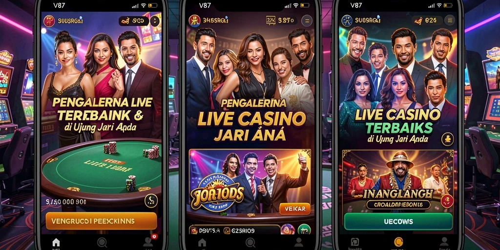 Screenshot V87 menampilkan dealer profesional dalam permainan Live Casino yang mendebarkan.