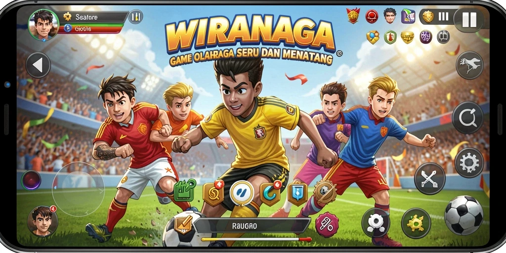 Tampilan gameplay <strong>WIRANAGA</strong> yang intens dalam bermain olahraga.